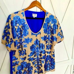 ❤️Tracy Reese x Neiman Marcus Target Sequins Short
Sleeve Blouse Top Blue Tan